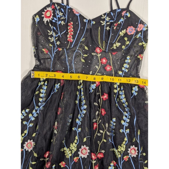 City Studio Black Floral Embroidered Floral Tulle Formal Long Evening Gown Sz 7 - Picture 6 of 16